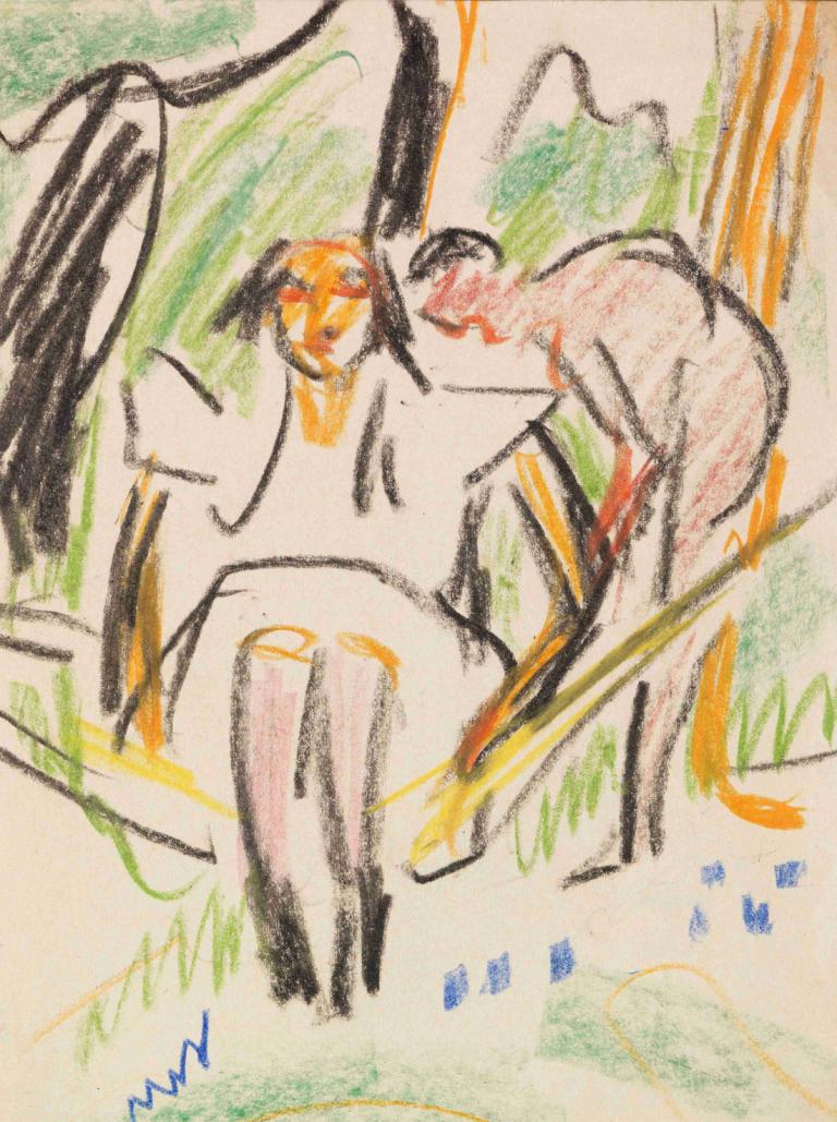 Fränzi in der Hängematte,Fränzi v houpací síti,Ernst Ludwig Kirchner,Pastelové,Pastelové, tradiční média