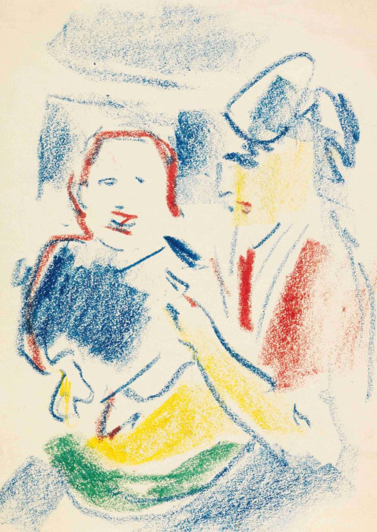 Frau mit Kind,Žena s dítětem,Ernst Ludwig Kirchner,Pastelové,Pastelové, čepice, 1 dívka, rtěnka