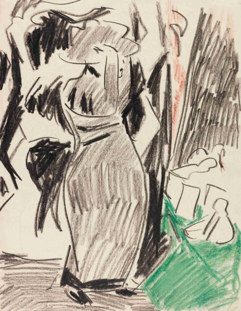 Frau vor dem Spiegel,Žena před zrcadlem,Ernst Ludwig Kirchner,Pastelové,Pastelové, tradiční média, sólo