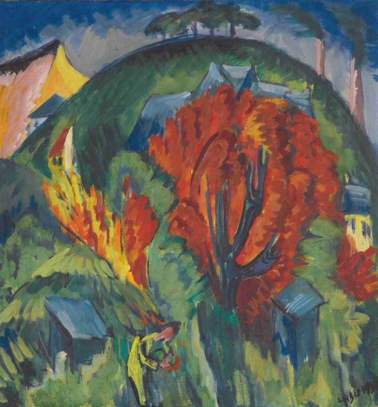 Galgenberg In Jena,Galgenberg v Jeně,Ernst Ludwig Kirchner,Pastelové,Pastelové, venku, pokémon (stvoření)