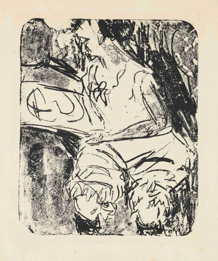 Graphik besehendes Mädchen,Ernst Ludwig Kirchner,Sketch,Sketch, monochrome, male focus, 1boy