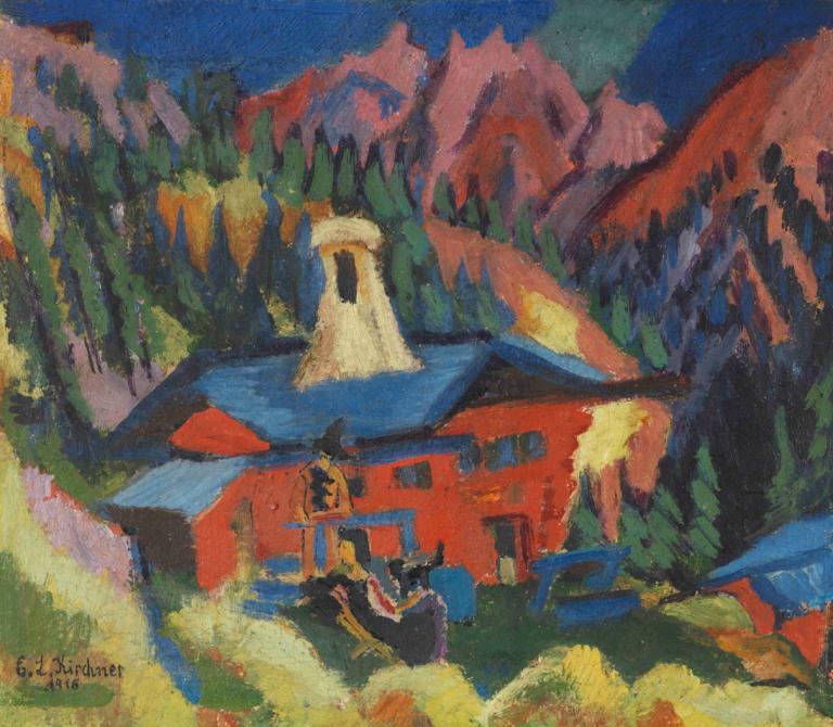 Haus auf der Staffel,Ernst Ludwig Kirchner,Pastel,Pastel, outdoors, traditional media, scenery, tree