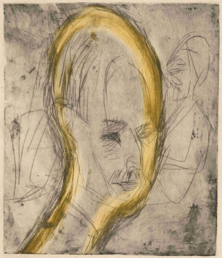 Head of Dr. Bauer,Ernst Ludwig Kirchner,Pastel,Pastel, solo, 1boy, male focus, traditional media, monochrome