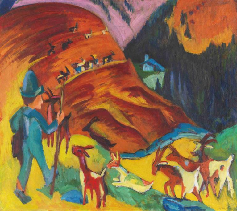 Heimkehrende Ziegenherde,Ernst Ludwig Kirchner,Pastel,Pastel, traditional media, painting (medium)