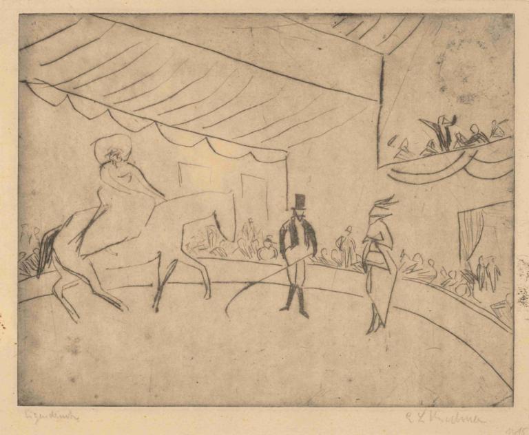 Hippodrome,Ernst Ludwig Kirchner,Sketch,Sketch, hat, monochrome, multiple boys, sketch, traditional media