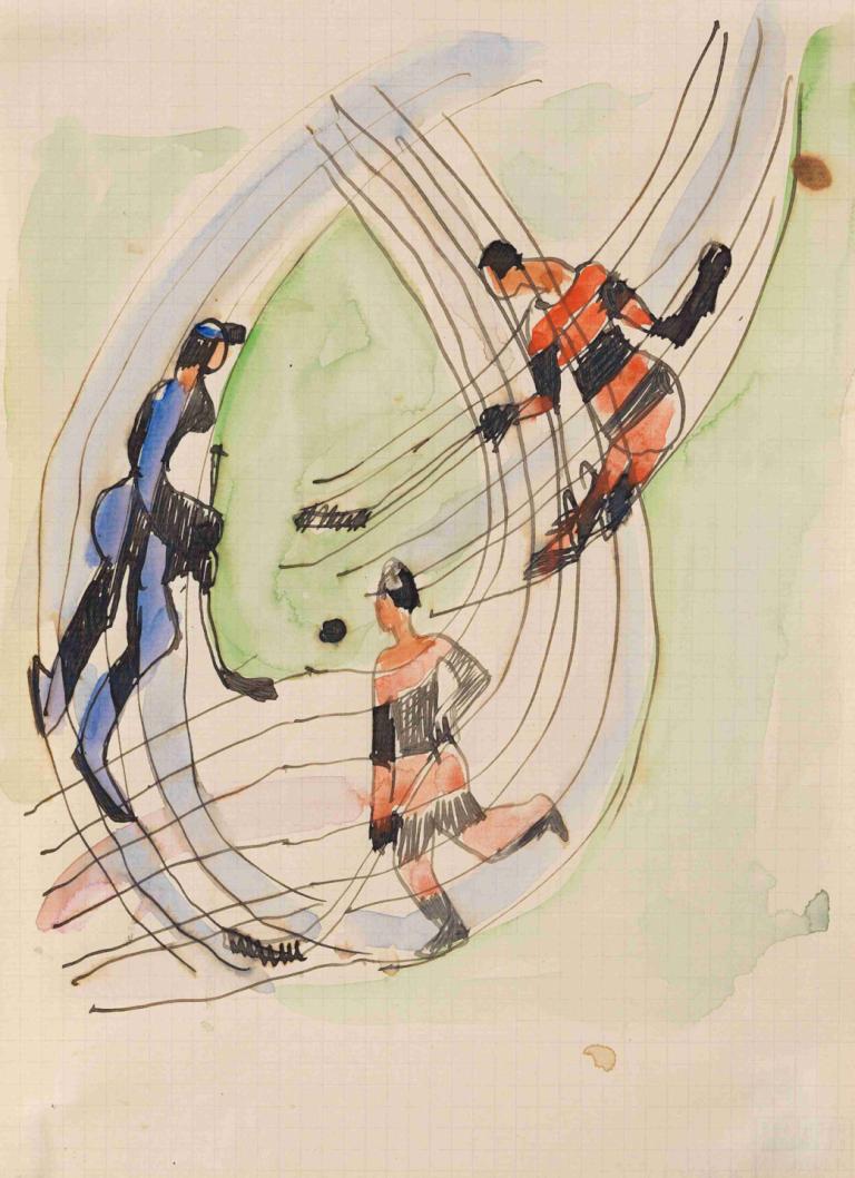 Hockeyspieler,Ernst Ludwig Kirchner,Pastel,Pastel, multiple boys, black hair, traditional media, bodysuit