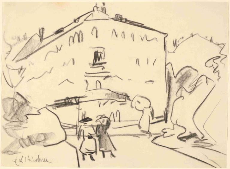 Houses in Dresden with People Strolling,散歩する人々とドレスデンの家々,Ernst Ludwig Kirchner,エルンスト・ルートヴィヒ・キルヒナー,スケッチ,スケッチ