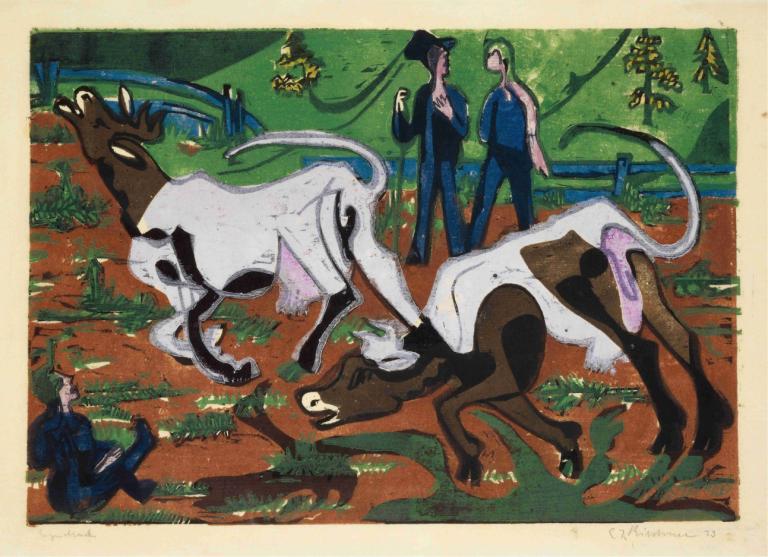 Kühe im Frühling,Les vaches au printemps,Ernst Ludwig Kirchner,Peinture à l'huile,Peinture à l'huile