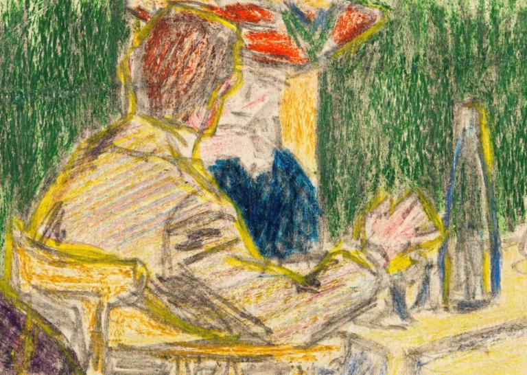 Kirchner und Dodo im Café (Dresden),Ernst Ludwig Kirchner,Pastel,Pastel, 1boy, traditional media, male focus