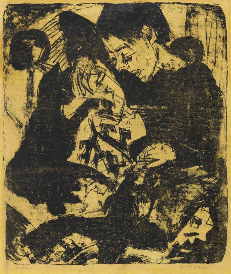 Knabe mit Katze,Ernst Ludwig Kirchner,Copperplate Etching,Copperplate Etching, monochrome, 1boy, solo