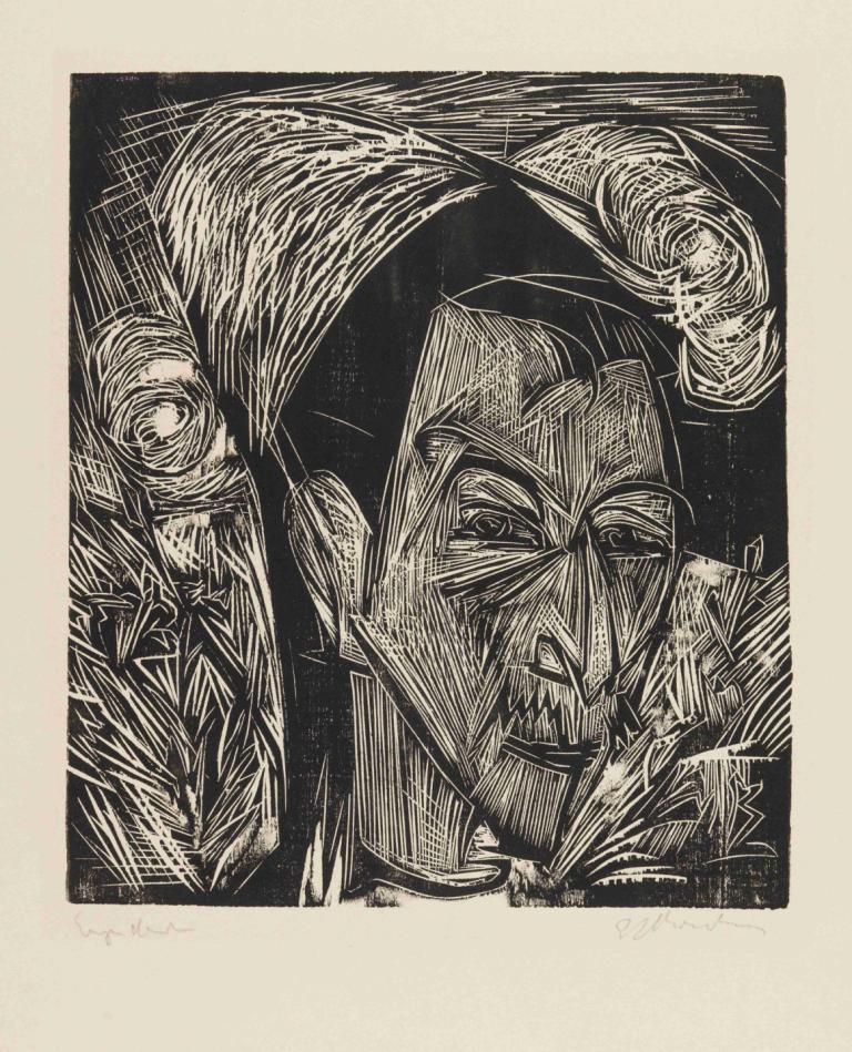 Kopf David Müller,Ernst Ludwig Kirchner,Copperplate Etching,Copperplate Etching, monochrome, 1boy, male focus