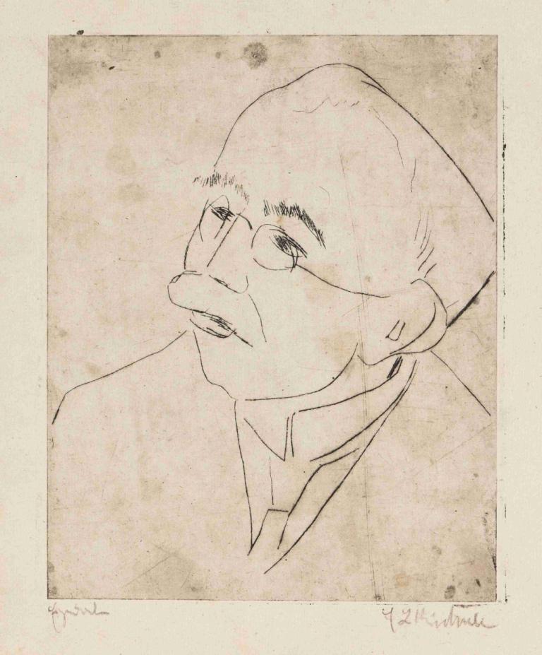 Kopf Gustav Schiefler I,Ernst Ludwig Kirchner,Sketch,Sketch, 1boy, male focus, glasses, solo, monochrome