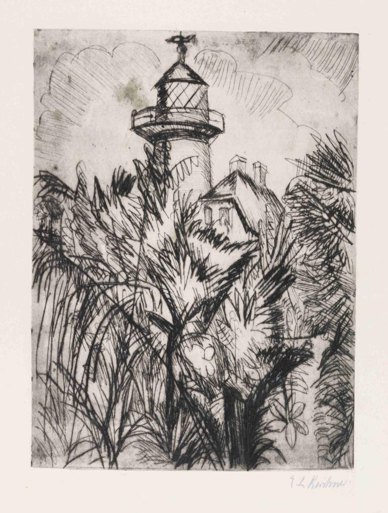 Leuchtturm im Grünen, Fehmarn,Ernst Ludwig Kirchner,Copperplate Etching,Copperplate Etching, no humans