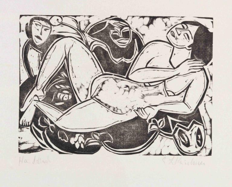 Liegender Akt,Ernst Ludwig Kirchner,Copperplate Etching,Copperplate Etching, monochrome, nude