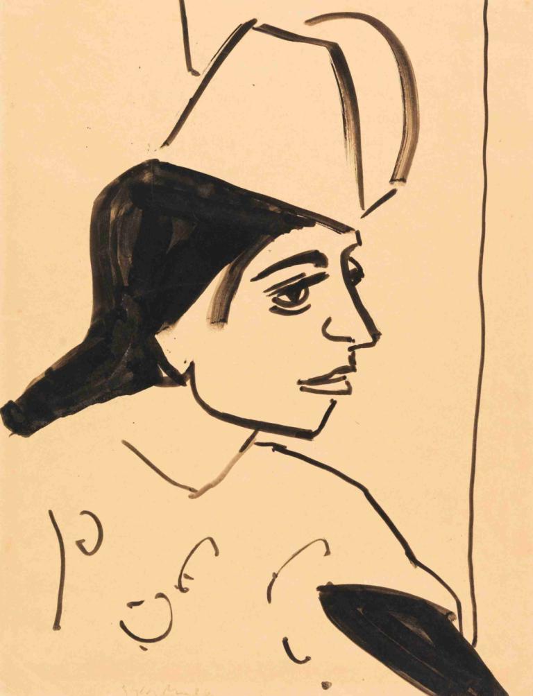 Mädchenkopf,Meisjeshoofd,Ernst Ludwig Kirchner,Schetsen,Schetsen, solo, monochroom, hoed, mannelijke focus