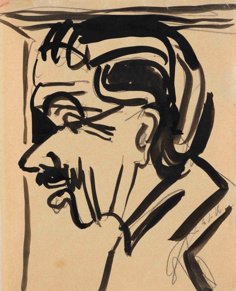 Männerporträt,Portret van een man,Ernst Ludwig Kirchner,Schetsen,Schetsen, solo, monochroom, bril