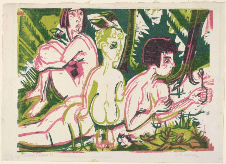 Nude Women with a Child in the Forest,Wanita Telanjang dengan Seorang Anak di Hutan,Ernst Ludwig Kirchner