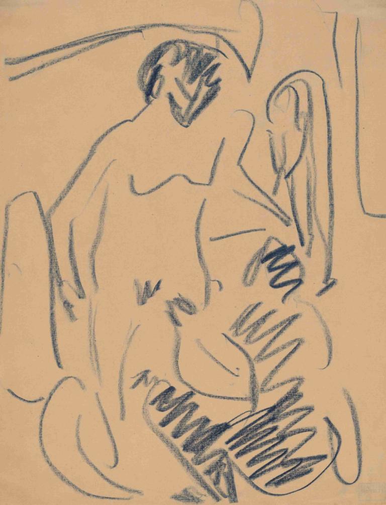 Nude on the Beach,Γυμνό στην παραλία,Ernst Ludwig Kirchner,Σκίτσο,Σκίτσο, μονόχρωμος, μονοφωνία