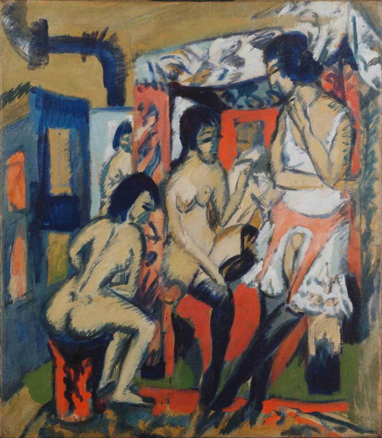 Nudes in Studio,Telanjang di Studio,Ernst Ludwig Kirchner,Pastel,Pastel, telanjang, parodi seni rupa