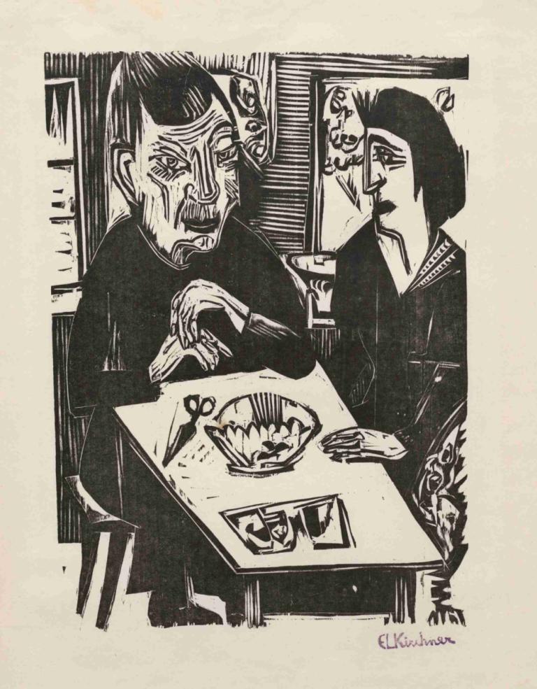 Old Woman and Young Woman,Wanita Tua dan Wanita Muda,Ernst Ludwig Kirchner,Pengetsaan Pelat Tembaga