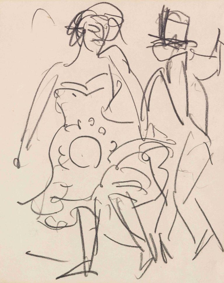 Paar beim Tanz,Pasangan menari,Ernst Ludwig Kirchner,Sketsa,Sketsa, satu warna, sketsa, pokemon (makhluk)