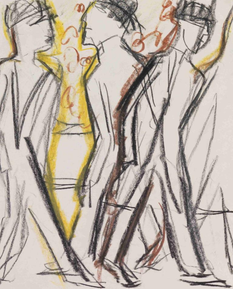 Passanten auf der Straße,Ernst Ludwig Kirchner,Sketch,Sketch, sketch, traditional media, japanese clothes