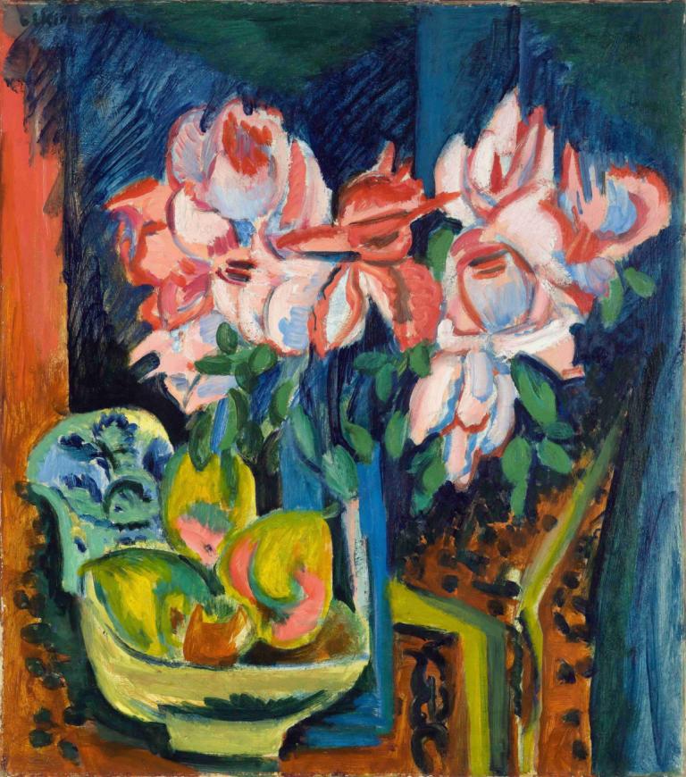 Pink Roses,Mawar Merah Muda,Ernst Ludwig Kirchner,Pastel,Pastel, bunga, tidak ada manusia, media tradisional