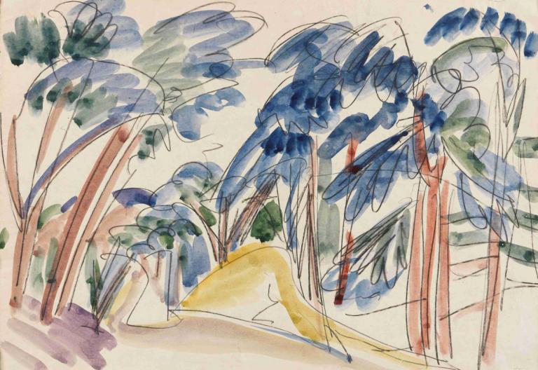 Sanddünen unter Bäumen,Peščene sipine pod drevesi,Ernst Ludwig Kirchner,Pastel,Pastel, brez ljudi