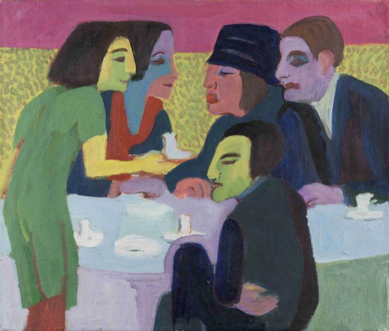 Scene at a Café,Prizor v kavarni,Ernst Ludwig Kirchner,Pastel,Pastel, likovna parodija, več fantov, obleka