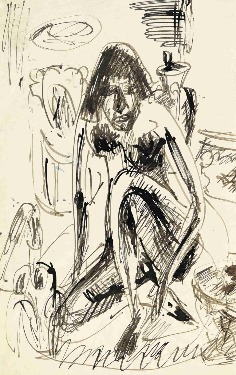 Sitzende Frau im Tub,Сидящая женщина в ванне,Ernst Ludwig Kirchner,Эрнст Людвиг Кирхнер,Эскиз,Эскиз