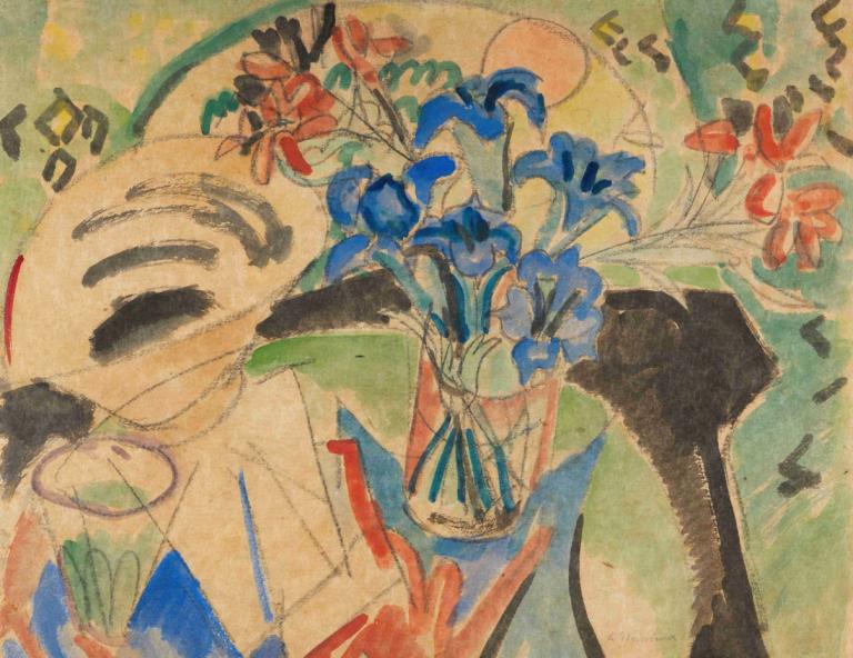 Stilleben mit Enzian und Türkenbund,Gentian ve Türk şapkası ile natürmort,Ernst Ludwig Kirchner,Pastel,Pastel