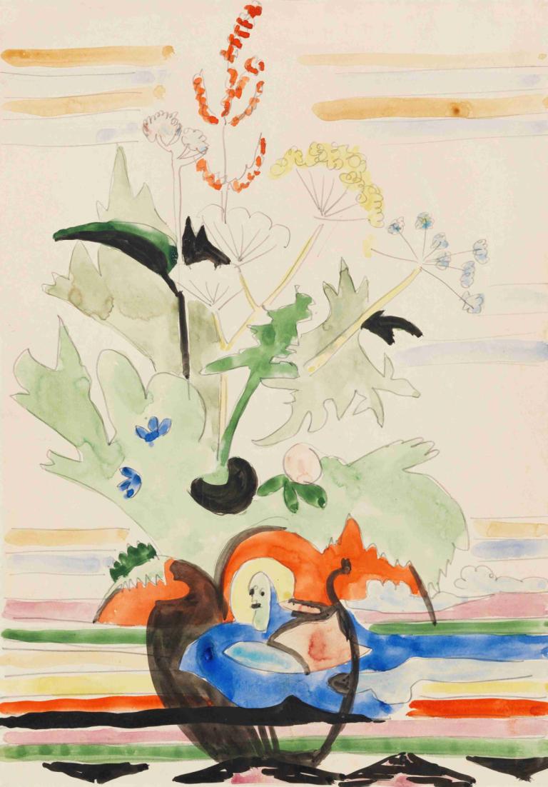 Stillleben mit Wiesenblumen,Masih hidup dengan bunga padang rumput,Ernst Ludwig Kirchner,Cat Air,Cat Air