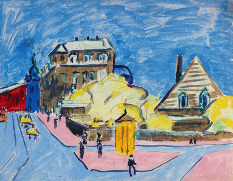 Strassenbild (Dresden),Pemandangan Jalanan (Dresden),Ernst Ludwig Kirchner,Pastel,Pastel, media tradisional