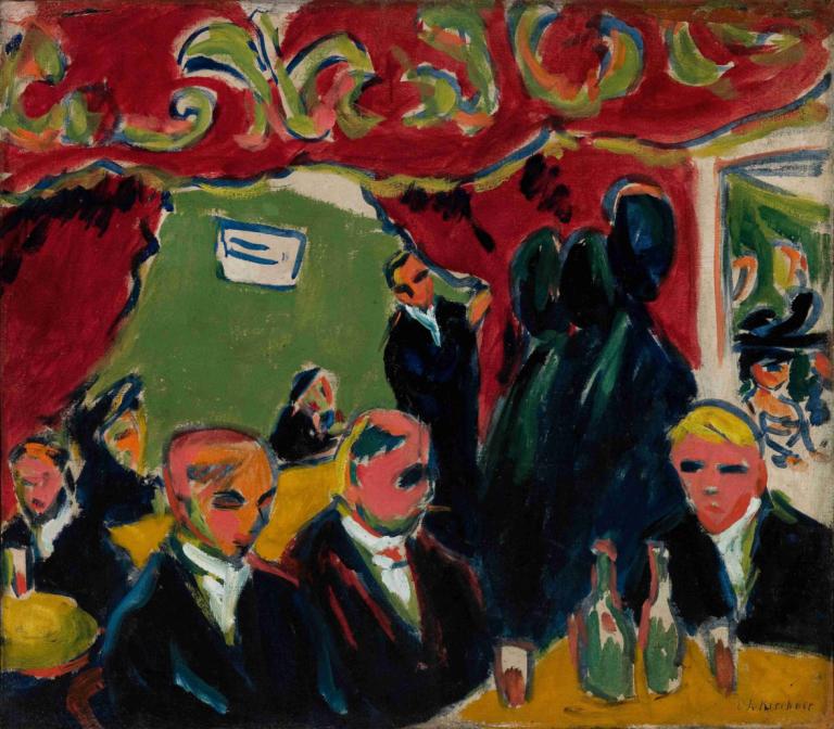 Tavern,Værtshus,Ernst Ludwig Kirchner,Pastel,Pastel, formel, dragt, flere drenge, traditionelle medier