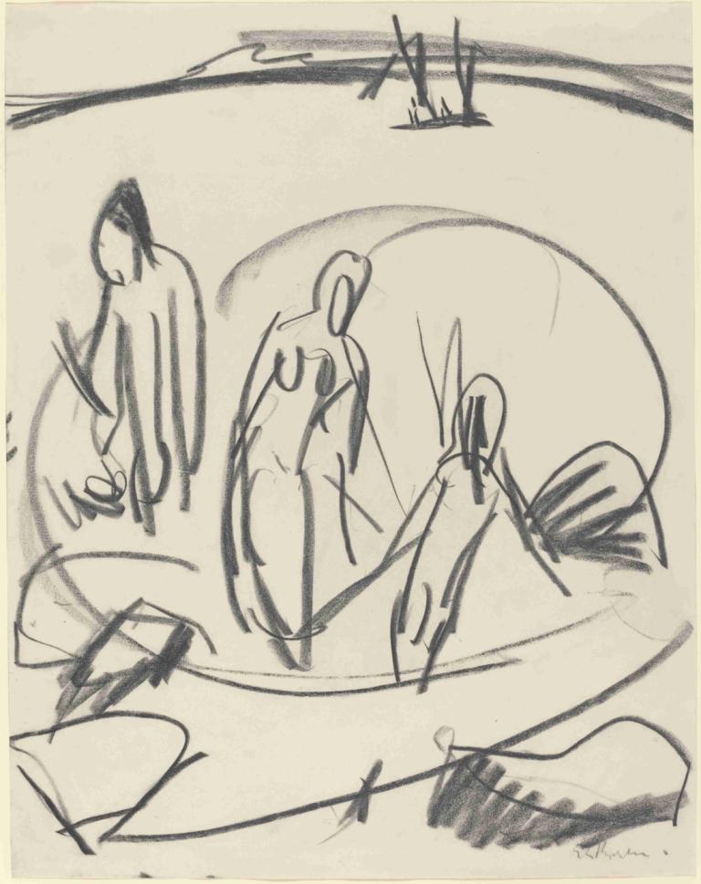 Three Bathers in the Sea,Τρεις λουόμενοι στη θάλασσα,Ernst Ludwig Kirchner,Σκίτσο,Σκίτσο, μονόχρωμος, σκίτσο