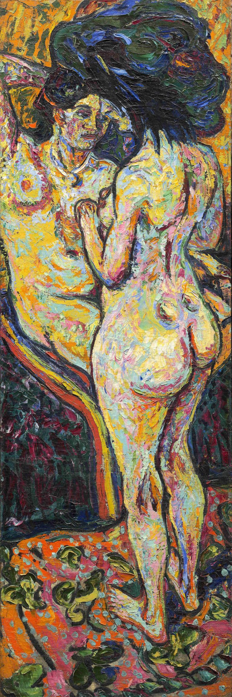 Two Nudes (obverse),Δύο γυμνά (εμπρόσθια όψη),Ernst Ludwig Kirchner,Παστέλ,Παστέλ, 1 κορίτσι, γάιδαρος