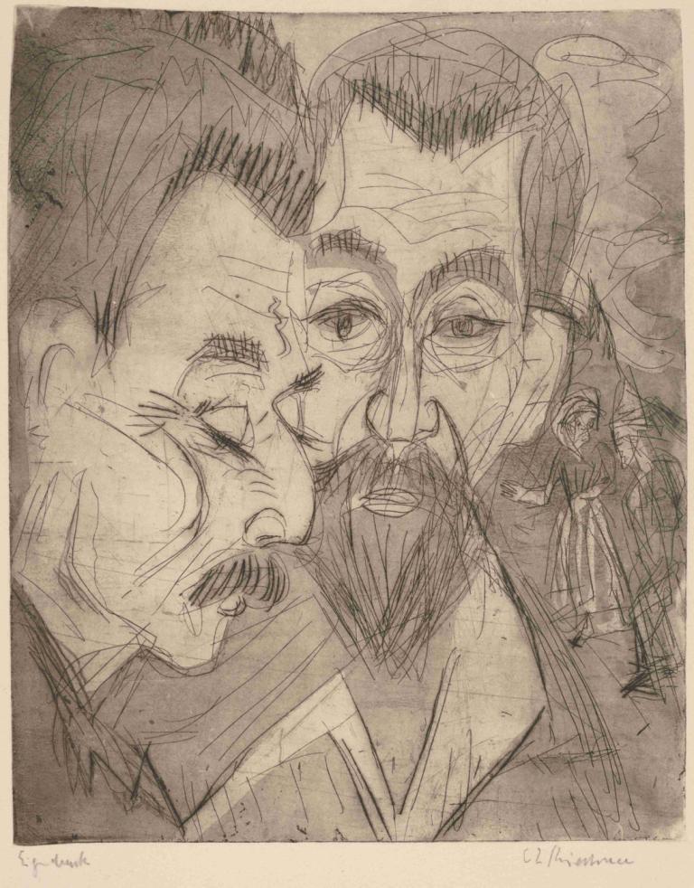 Two Peasant Heads,Dve kmečki glavi,Ernst Ludwig Kirchner,Skica,Skica, enobarvno, več fantov, star