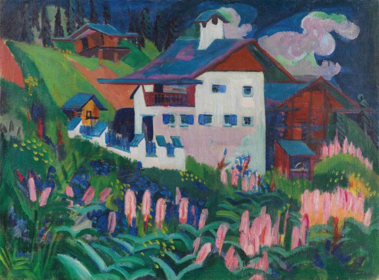 Unser Haus,Vores hus,Ernst Ludwig Kirchner,Oliemaleri,Oliemaleri, blomst, hus, ingen mennesker, udendørs