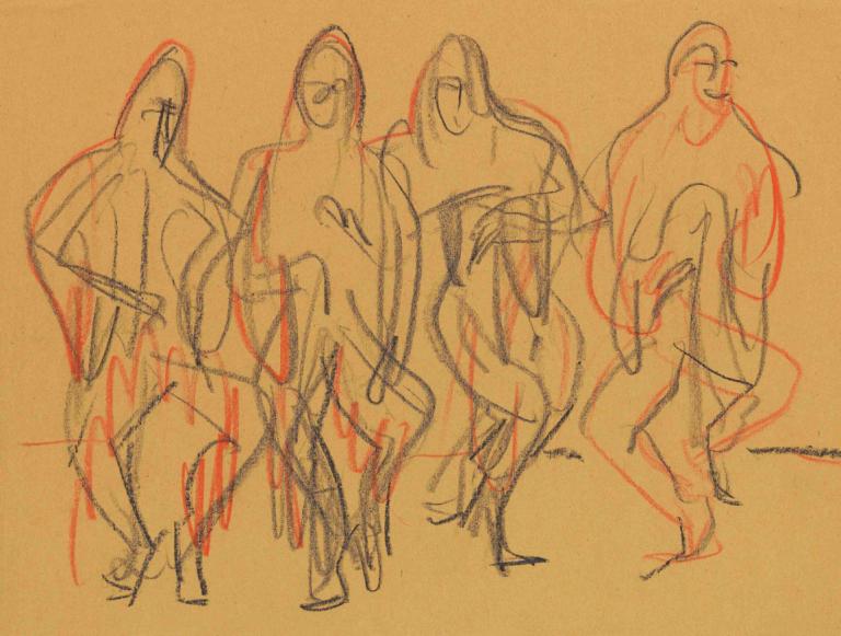 Wigman - Tanz,Ernst Ludwig Kirchner,Color Sketch,Color Sketch, sketch, standing, traditional media, monochrome