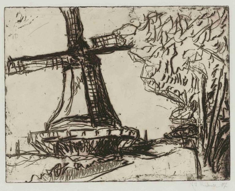 Windmühle Auf Fehmarn (Dube E 48),Vindmølle på Femern (Dube E 48),Ernst Ludwig Kirchner,Skitse,Skitse