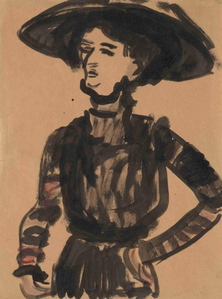 Woman with Black Hat,Kvinde med sort hat,Ernst Ludwig Kirchner,Kobberstik ætsning,Kobberstik ætsning, solo