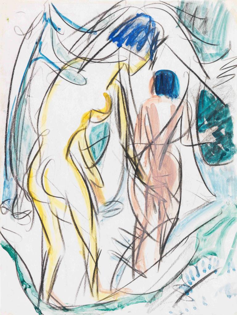 Zwei Akte im Walde,Ernst Ludwig Kirchner,Color Sketch,Color Sketch, nude, matoi ryuuko, ass, breasts, sketch