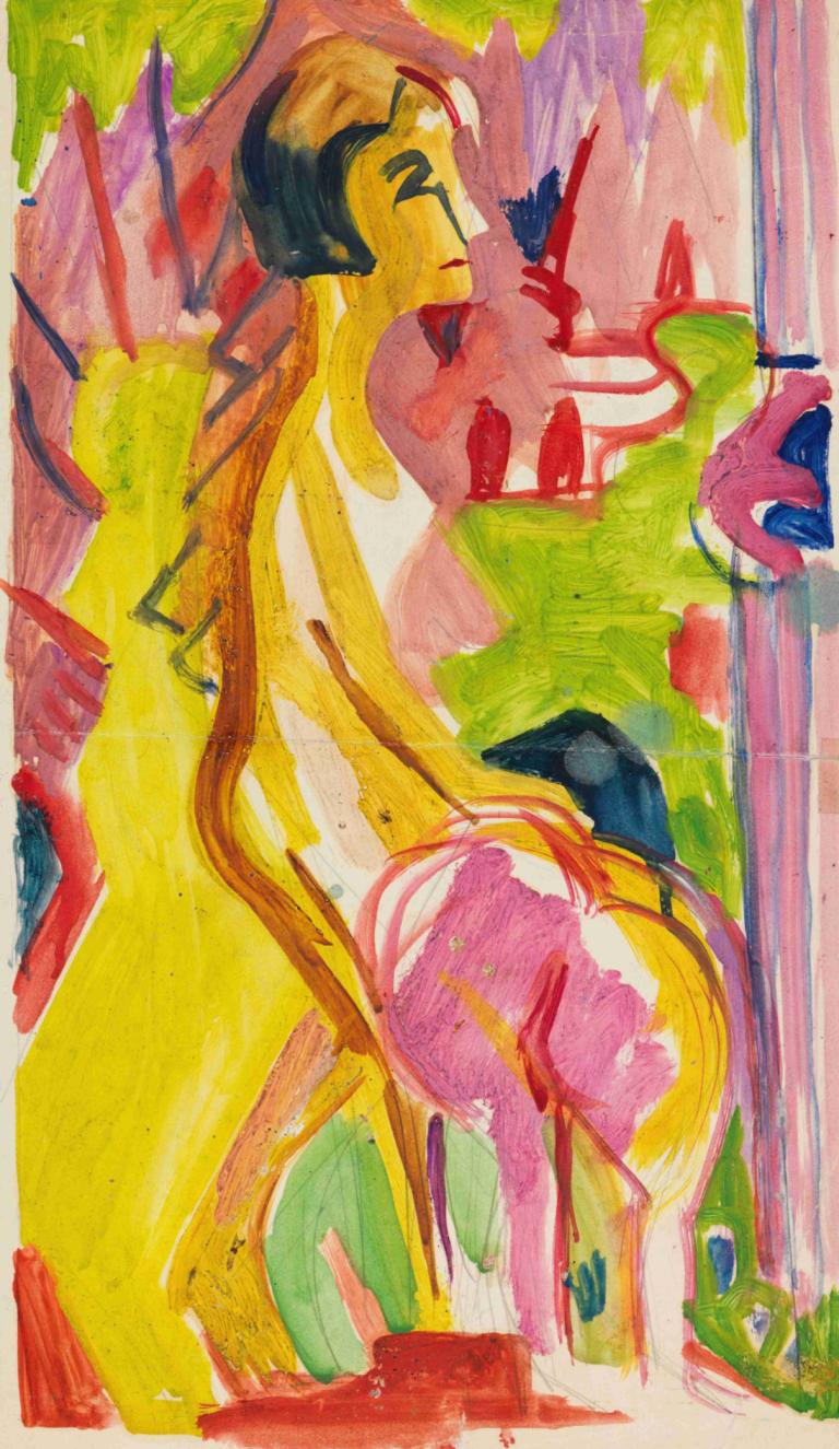 Zwei weibliche Akte,Ernst Ludwig Kirchner,Pastel,Pastel, abstract, solo, painting (medium), traditional media