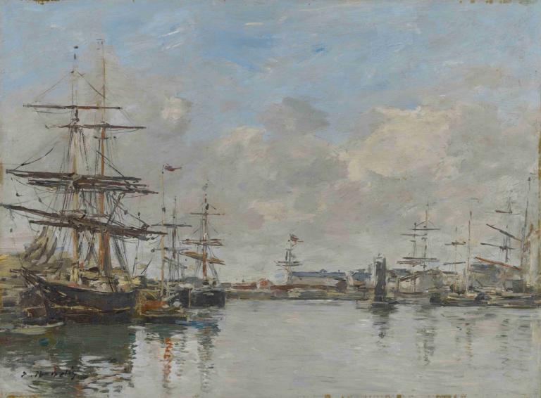 1824–1898 The Harbor of Le Havre,Eugène Boudin,Oil Painting,Oil Painting, watercraft, outdoors, sky, boat