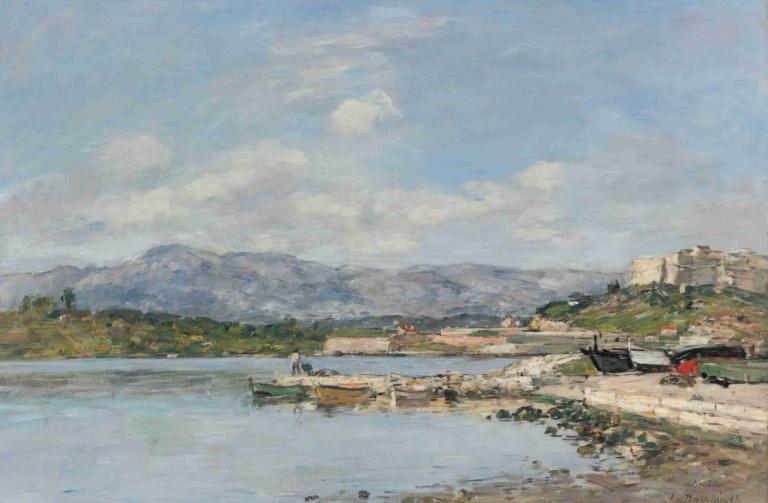 Antibes, Le Fort Carré,Eugène Boudin,Oil Painting,Oil Painting, outdoors, scenery, no humans, sky, cloud, day