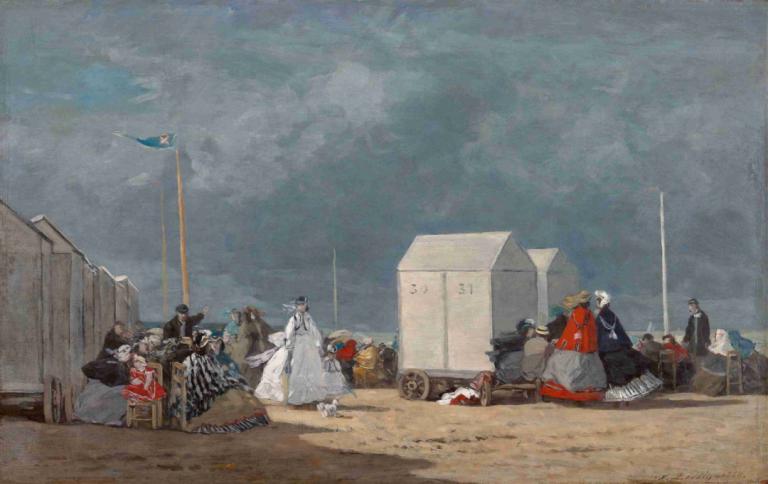 Approaching Storm,Eugène Boudin,Oil Painting,Oil Painting, fine art parody, multiple boys, cloud