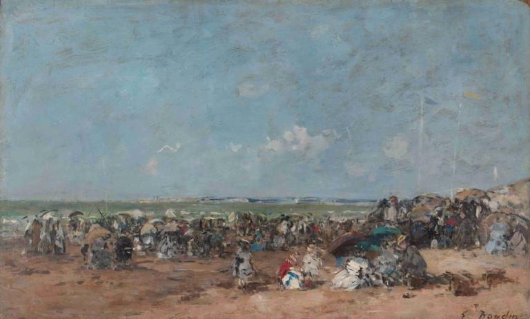 Beach Scene in Trouville,Playa de Trouville,Eugène Boudin,Pintura al óleo,Pintura al óleo, al aire libre