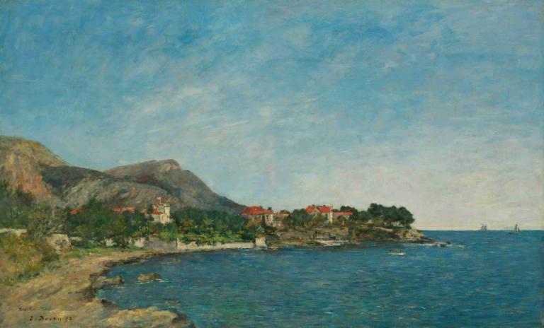 Beaulieu; The Bay of Fourmis,Eugène Boudin,Oil Painting,Oil Painting, outdoors, scenery, no humans, sky