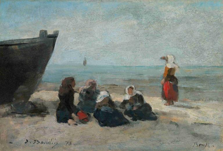 Berck. Pêcheuses Guettant Le Retour Des Barques,Eugène Boudin,Oil Painting,Oil Painting, watercraft, outdoors