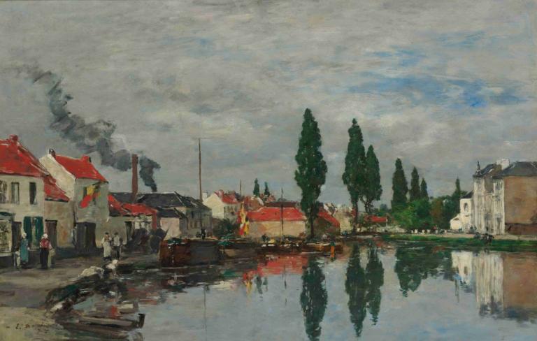 Bruxelles, Le Canal De Louvain,Brüssel, Der Kanal Von Löwen,Eugène Boudin,Ölgemälde,Ölgemälde, Landschaft